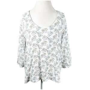 CMC Color Me Cotton Top Bicycle Print Muslin Gauze Soft Boxy Lagenlook Size XXL